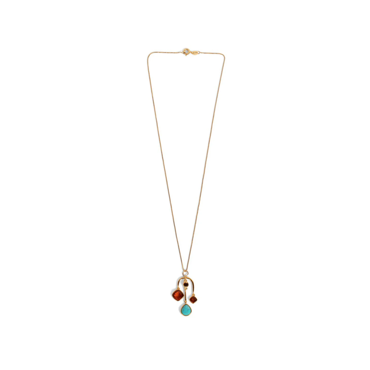 Turquoise and Amber Asymmetrical Pendant - Image 2