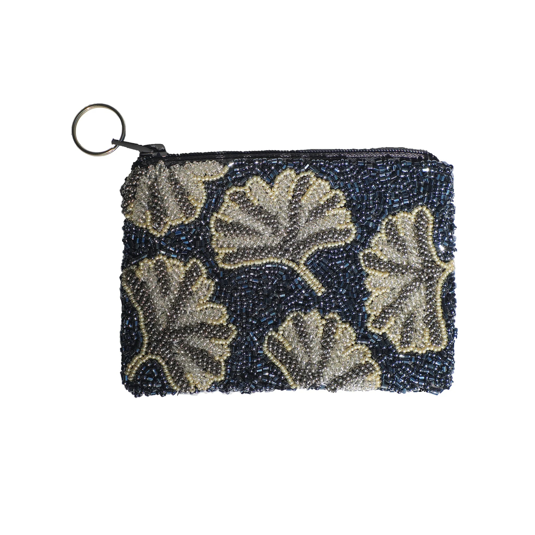 Beaded Lotus Coin Purse Keychain - Gunmetal