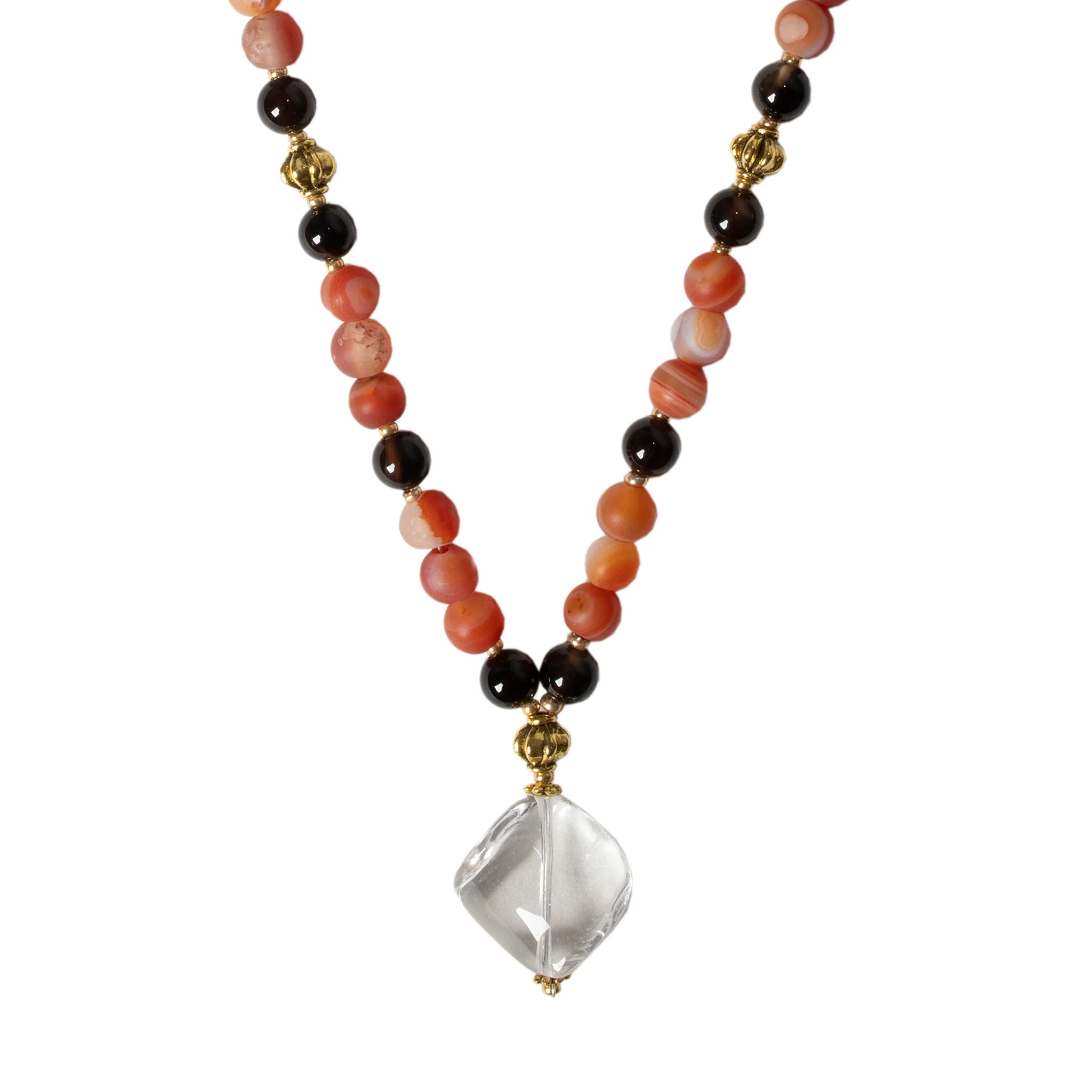 Carnelian, Agate, and Crystal Pendant Necklace