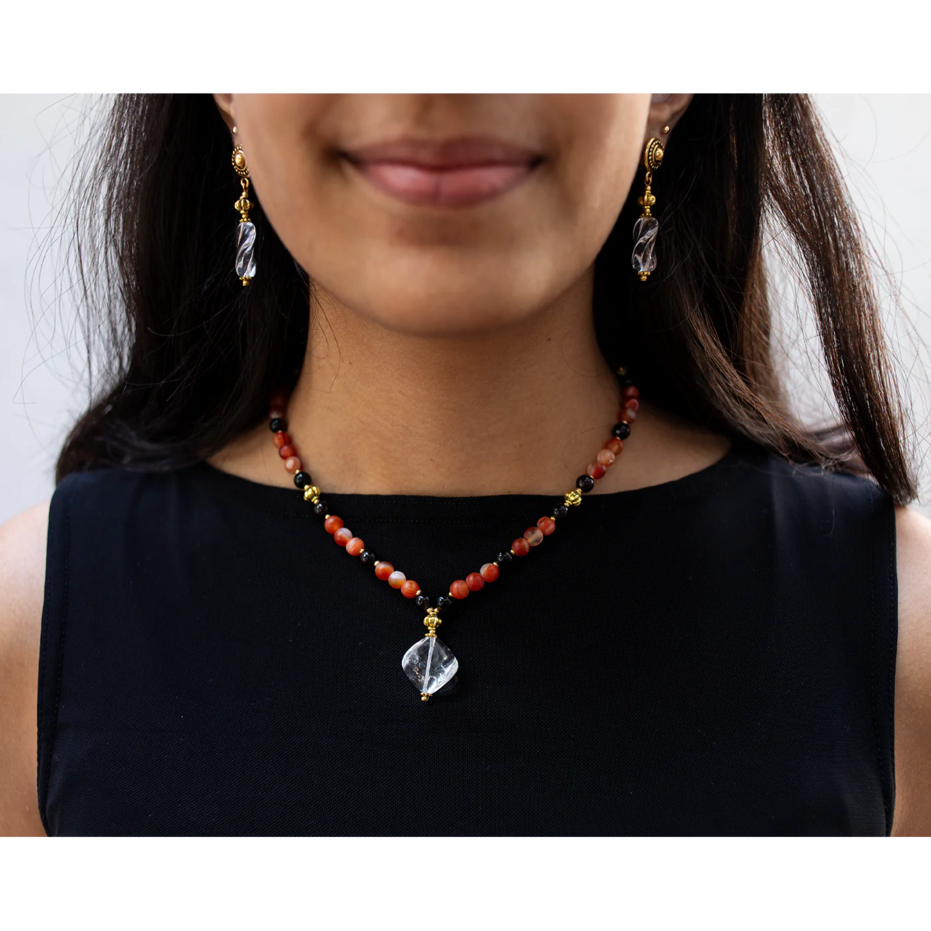 Carnelian, Agate, and Crystal Pendant Necklace - Image 3