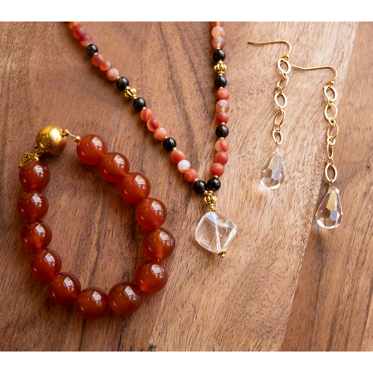 Carnelian, Agate, and Crystal Pendant Necklace - Image 4