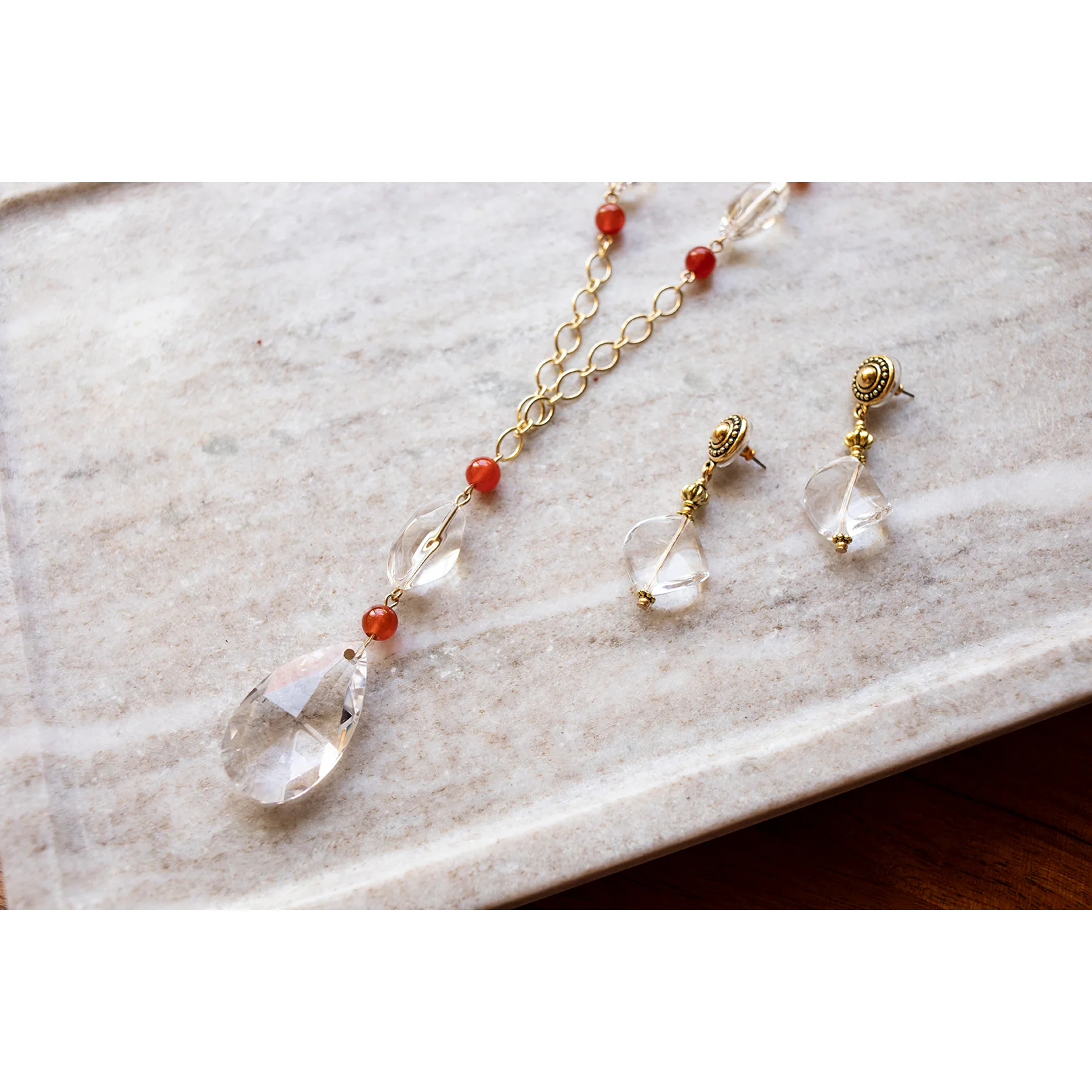 Carnelians and Crystals with Crystal Pendant Necklace - Image 4
