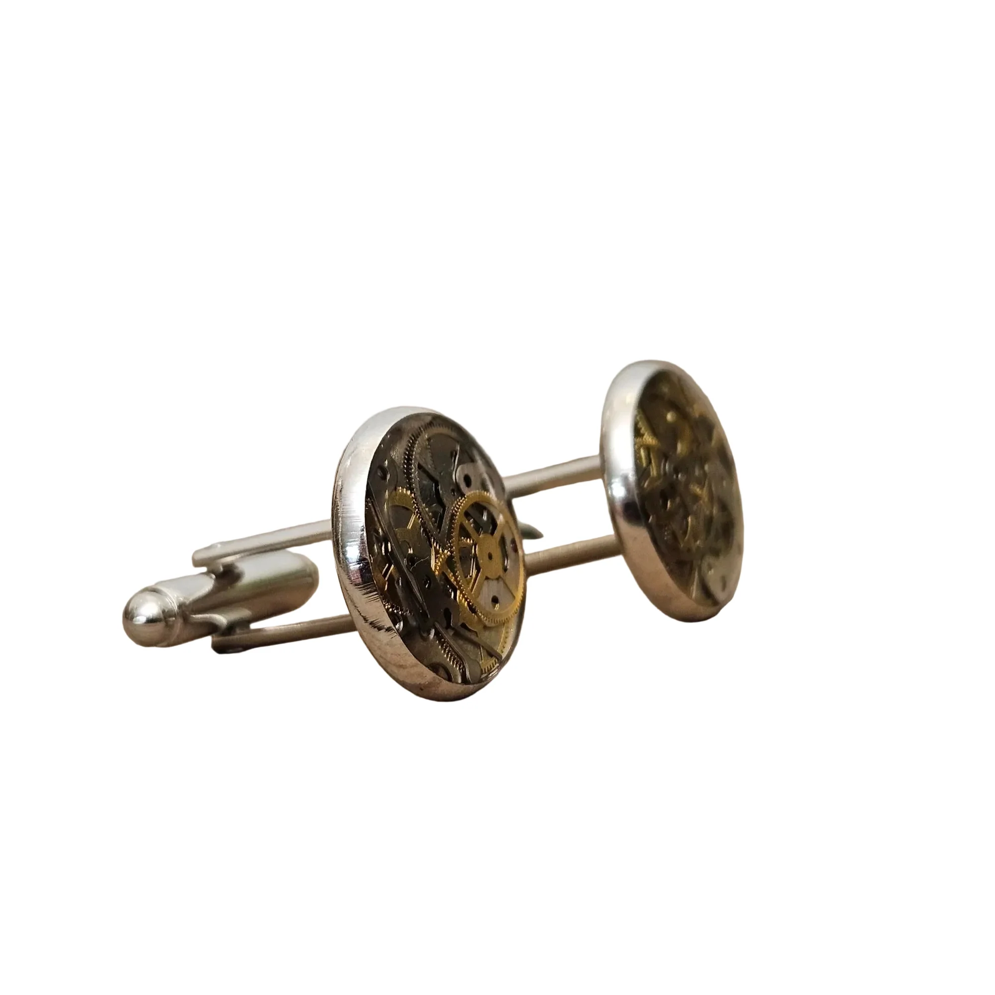 Silver Cufflinks with Upcycled Watch Parts - Image 3