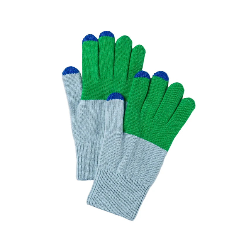 Colorblock Knit Gloves - Green/ Blue