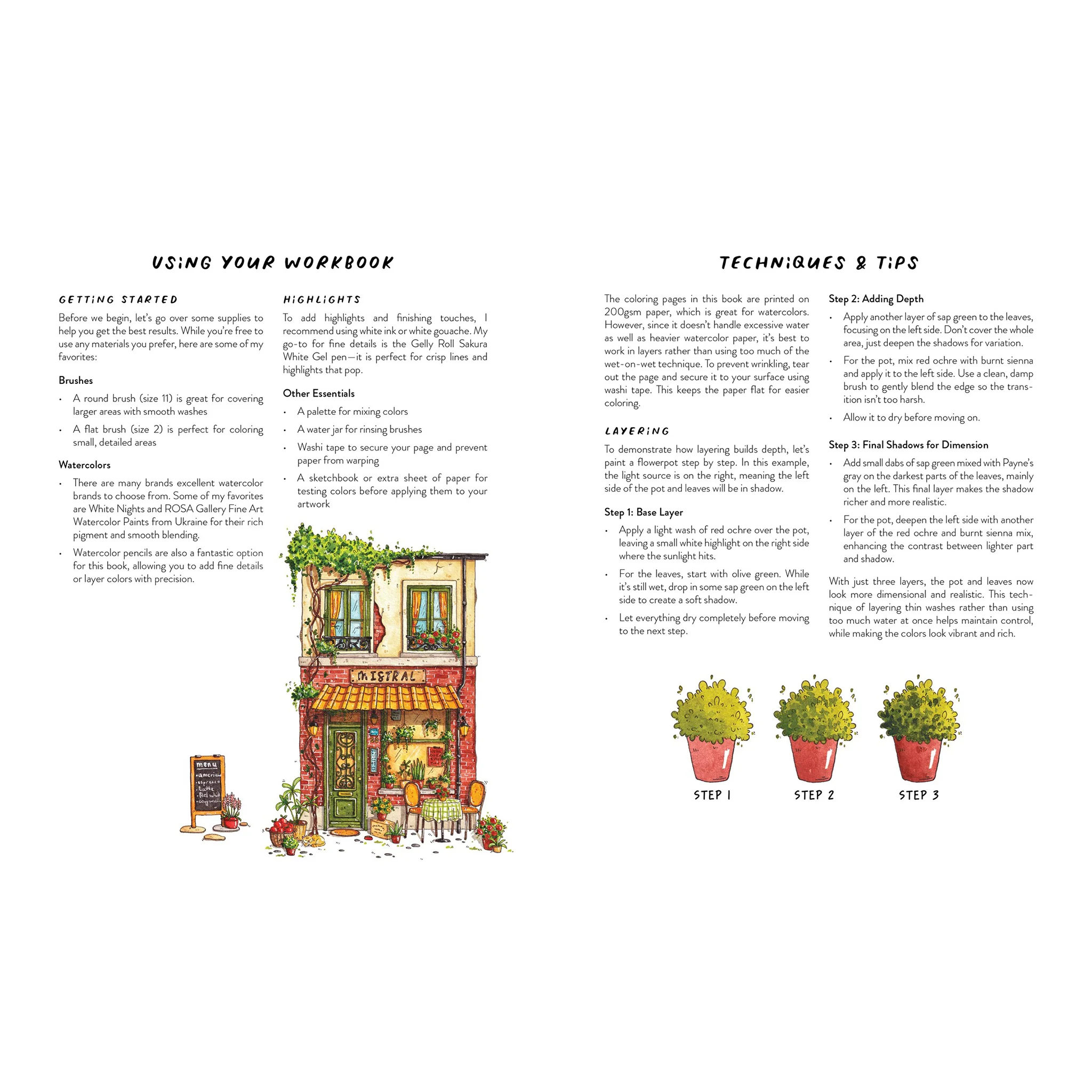 Cozy Shops in Watercolor: A Coloring Book of Ready-to-Paint Illustrations on Specialty Paper - Image 2