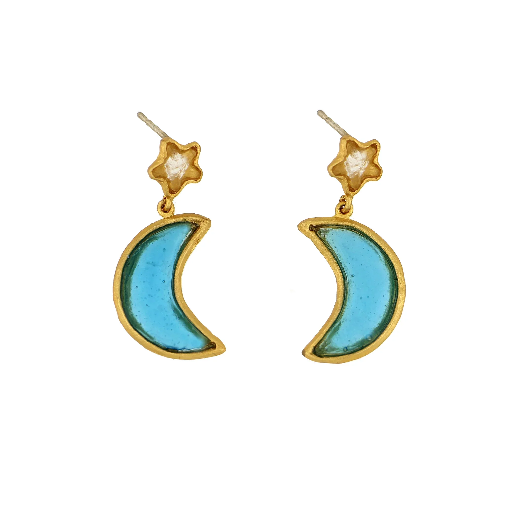 Crescent Moon & Star Glass Earrings