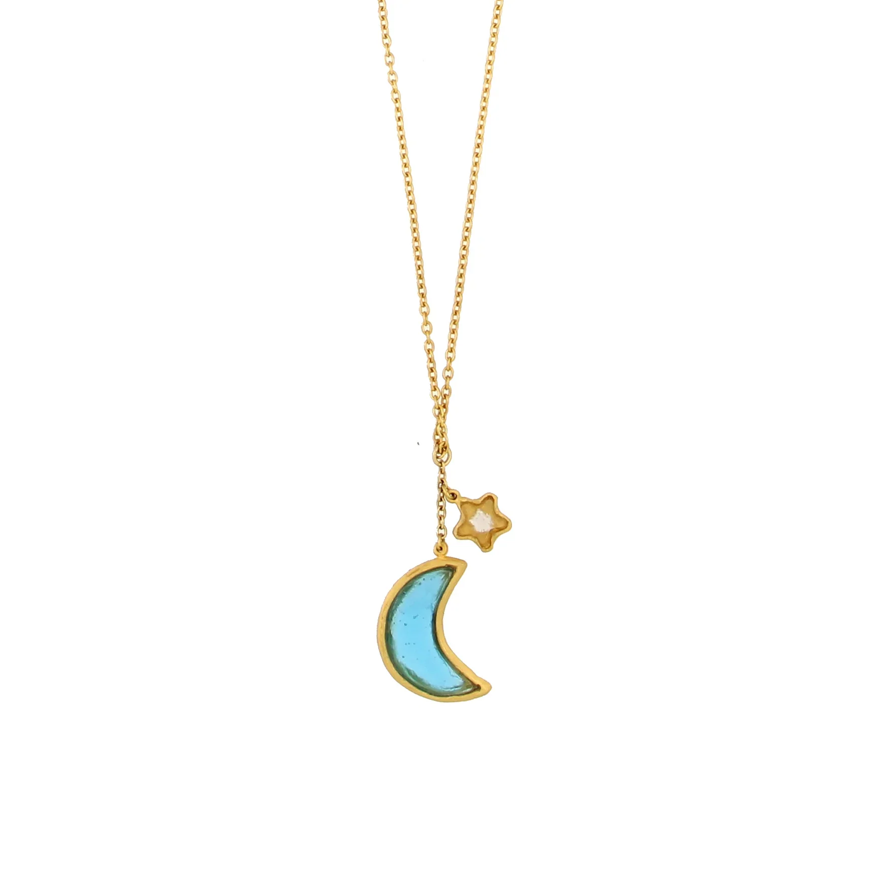 Crescent Moon & Star Glass Pendant Necklace