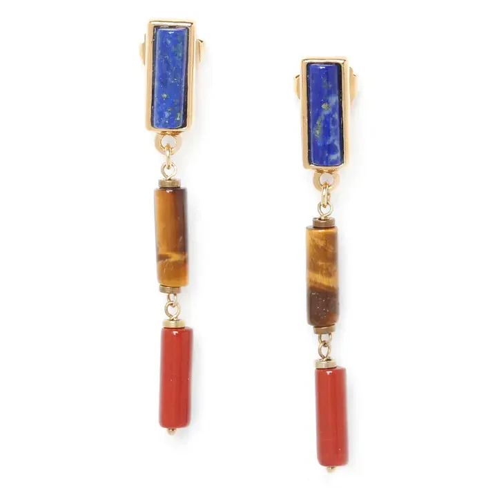 Lapis, Tiger Eye & Jasper Post Drop Earrings
