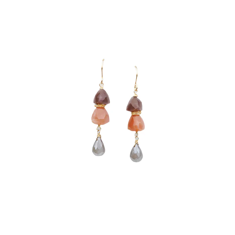 Chocolate and Peach Moonstone Earrings
