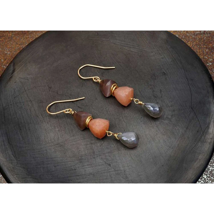 Chocolate and Peach Moonstone Earrings - Image 2