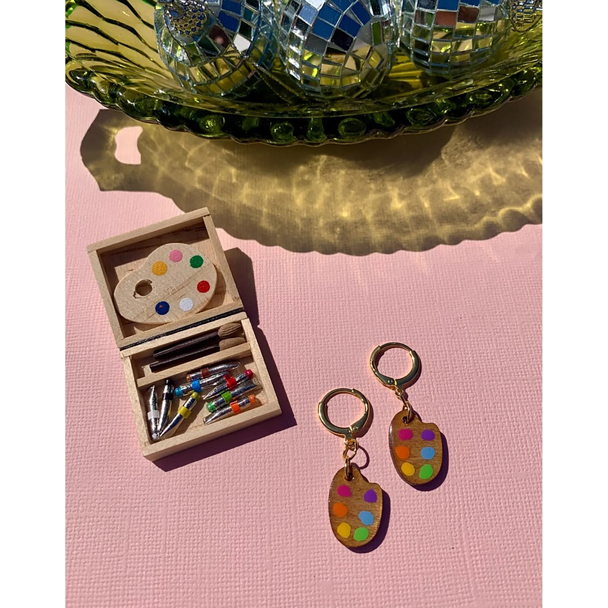 Mini Wooden Paint Palette Earrings