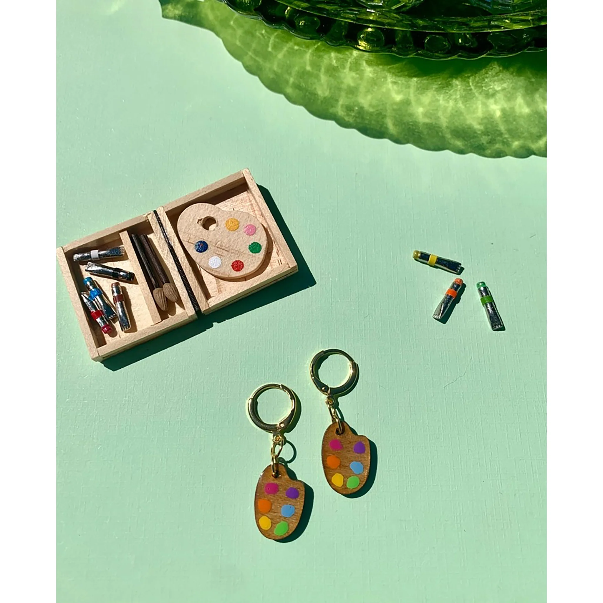 Mini Wooden Paint Palette Earrings - Image 2
