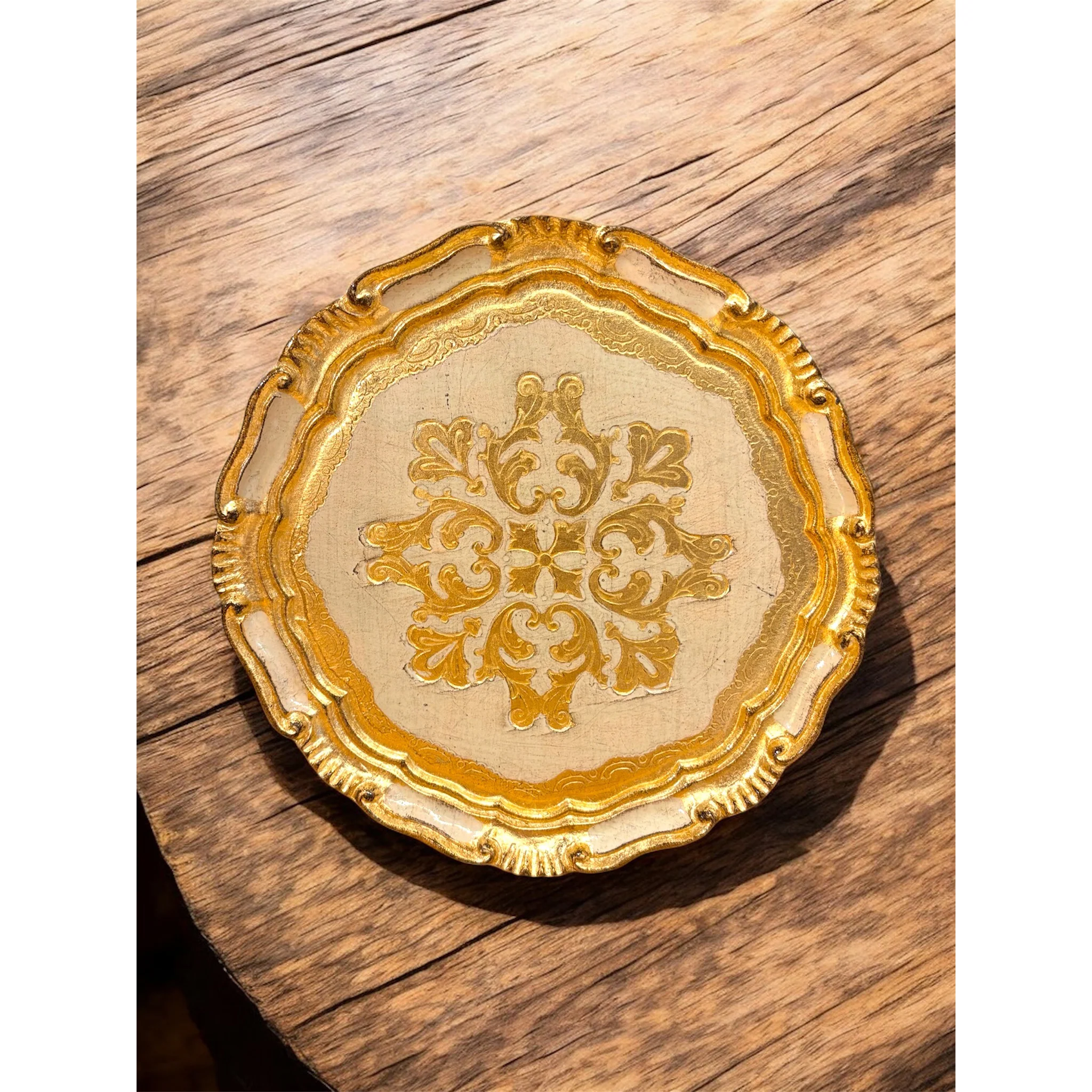 Florentine Carved Wood Plate - Cream - Image 2