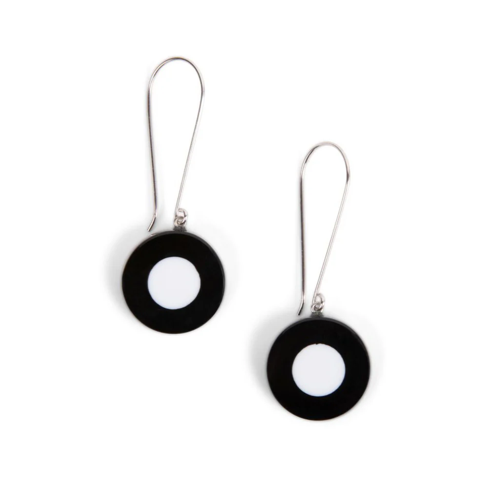 French Dot Pattern Long Wire Earrings (Black & White)