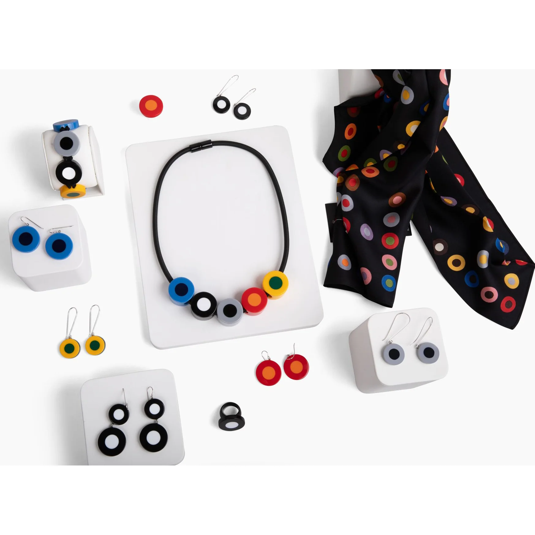 French Dot Pattern Long Wire Earrings (Black & White) - Image 2