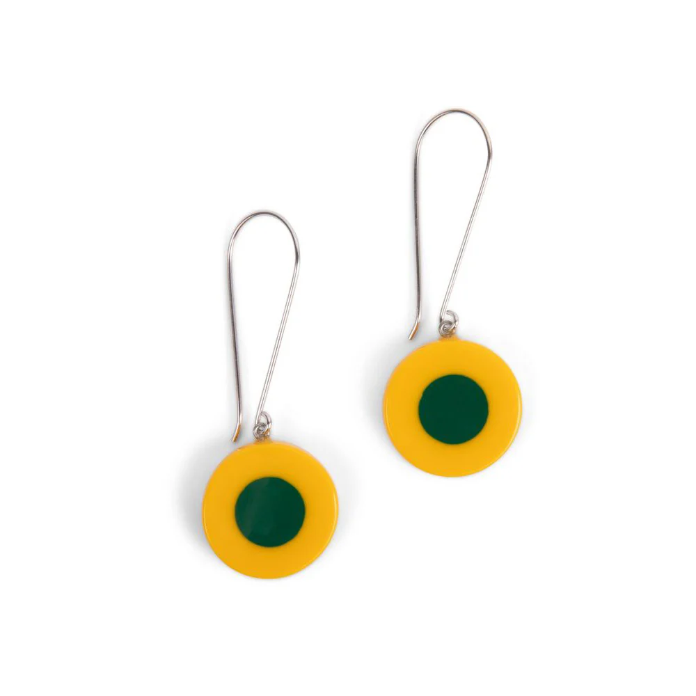 French Dot Pattern Long Wire Earrings (Yellow)