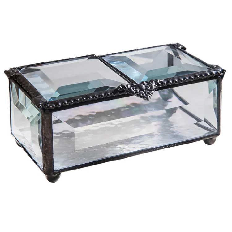 Glass Jewelry Box with Double Hinged Lid