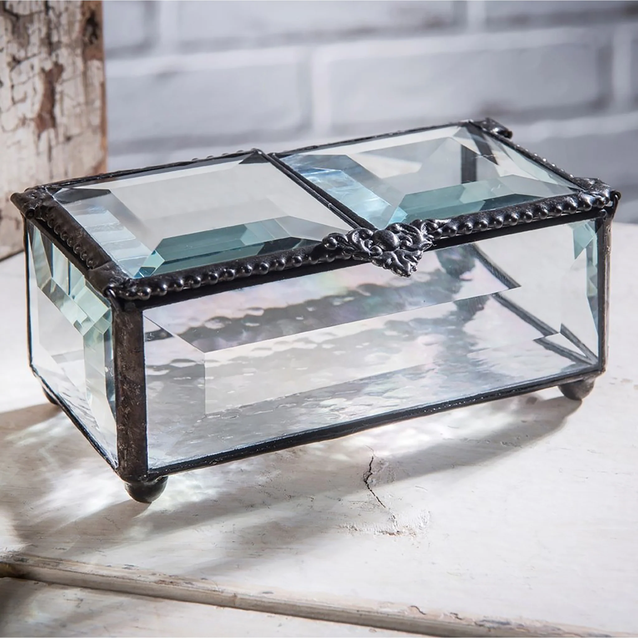 Glass Jewelry Box with Double Hinged Lid - Image 3