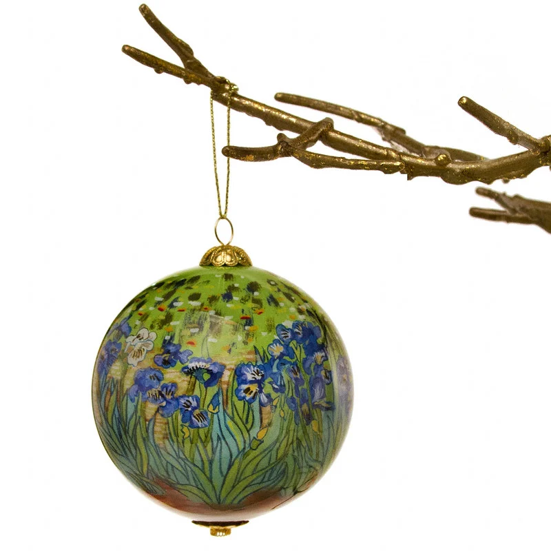 Irises Hand-Painted Glass Ornament - Image 2