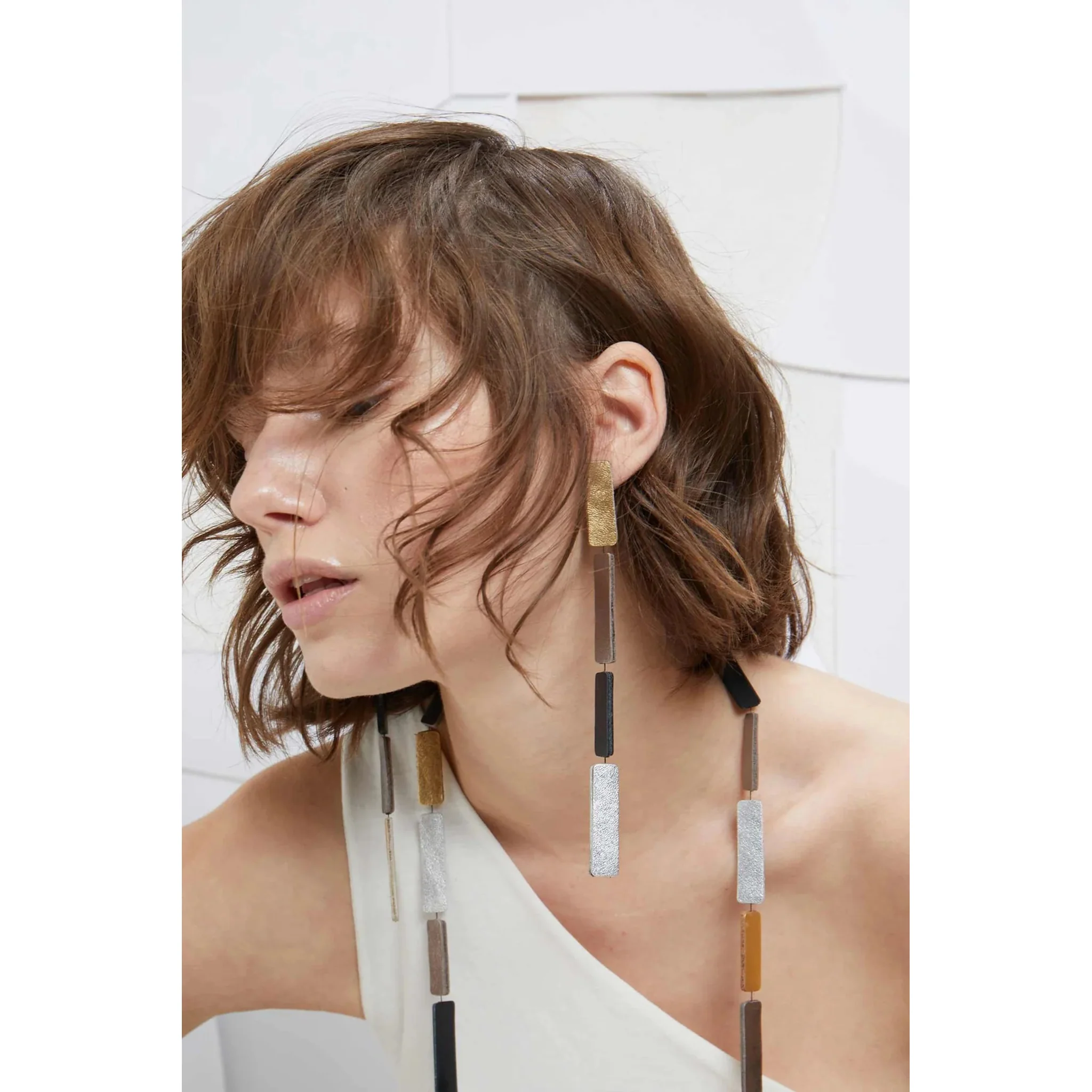 Long Rectangle Metallic Earrings - Image 2