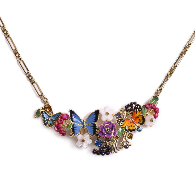 Enamel Butterfly Statement Necklace