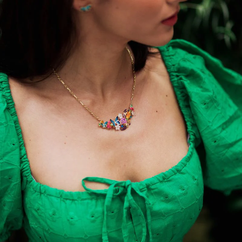 Enamel Butterfly Statement Necklace - Image 3