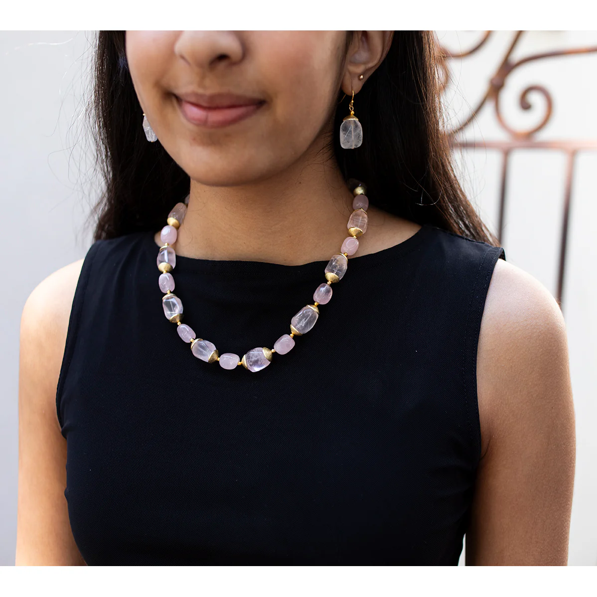 Rose Quartz Drop Earrings - Image 2