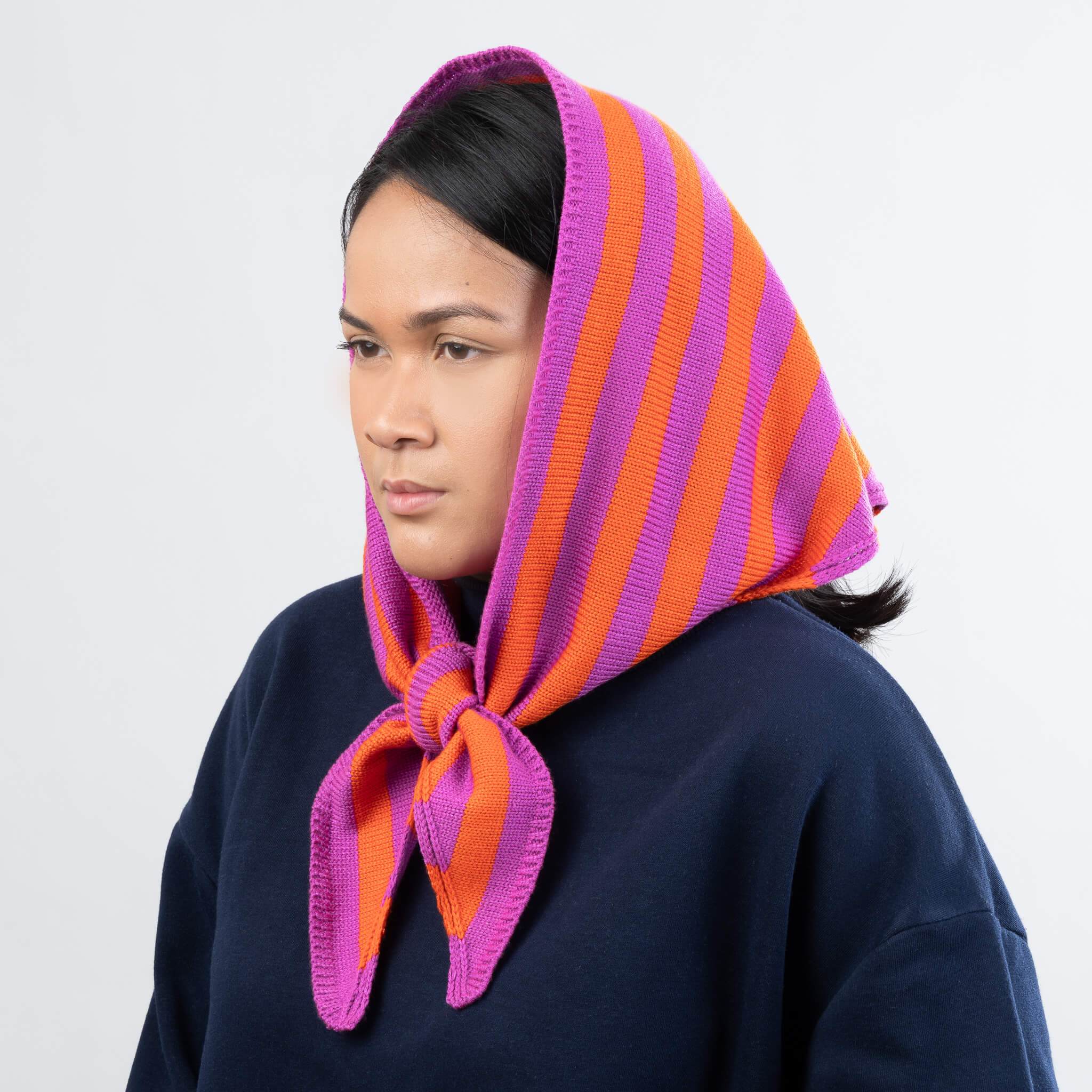Simple Stripe Triangle Scarf - Poppy & Magenta - Image 2