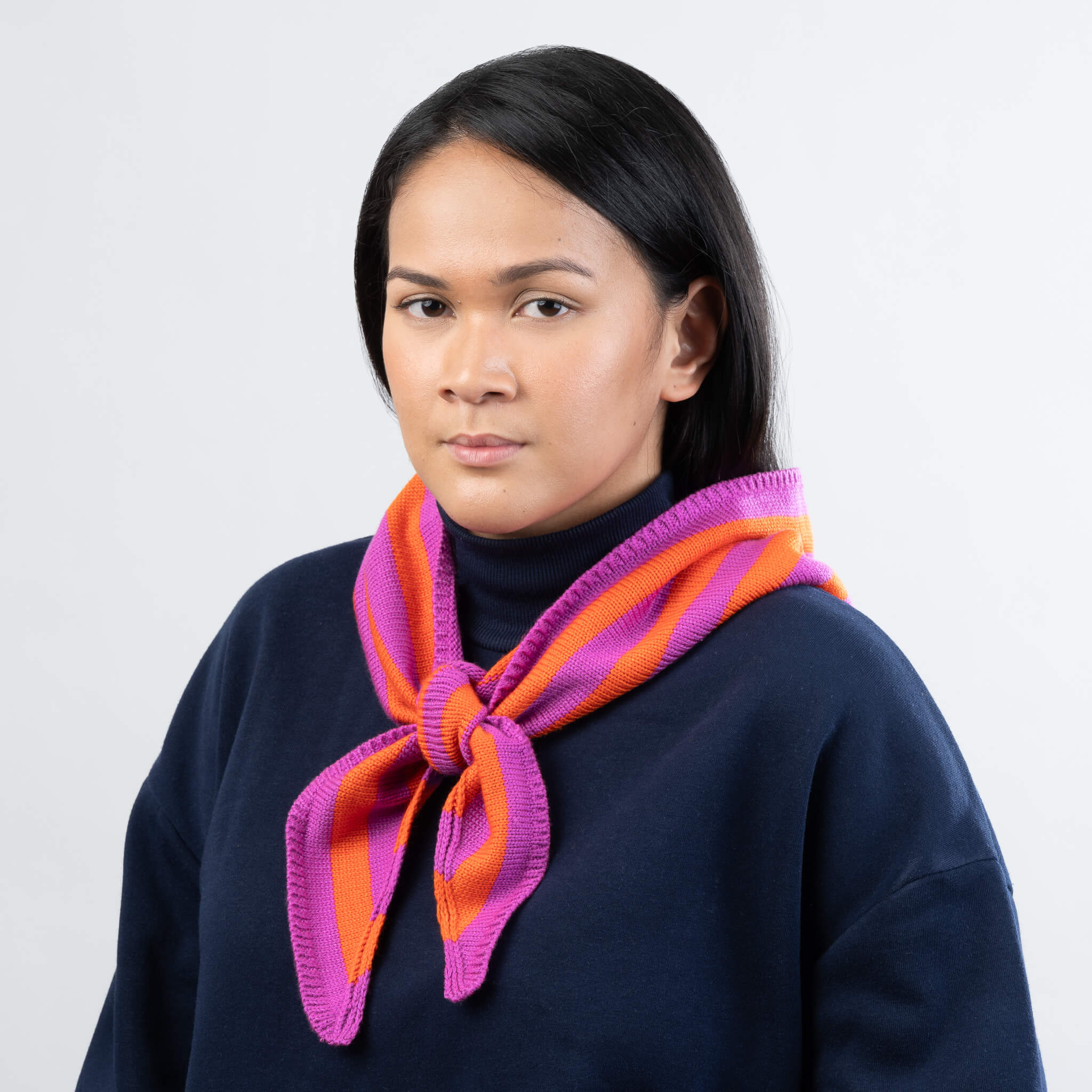Simple Stripe Triangle Scarf - Poppy & Magenta - Image 4