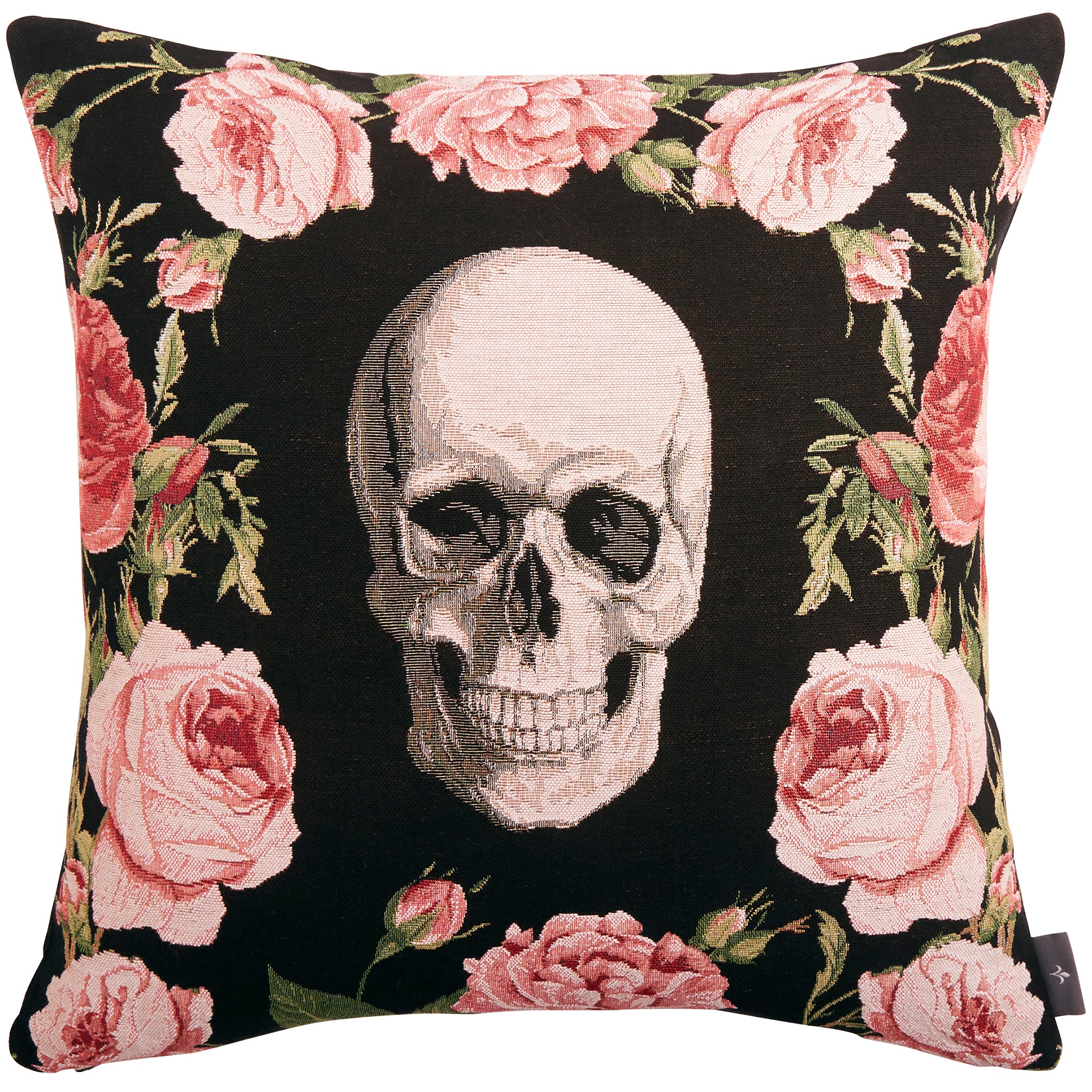 Skull and Roses Tapestry Pillow