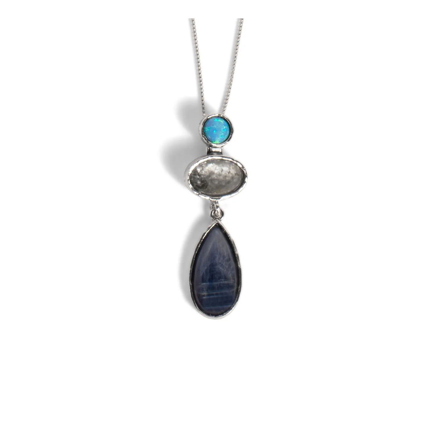 Kyanite, Labradorite, and Opal Pendant Necklace