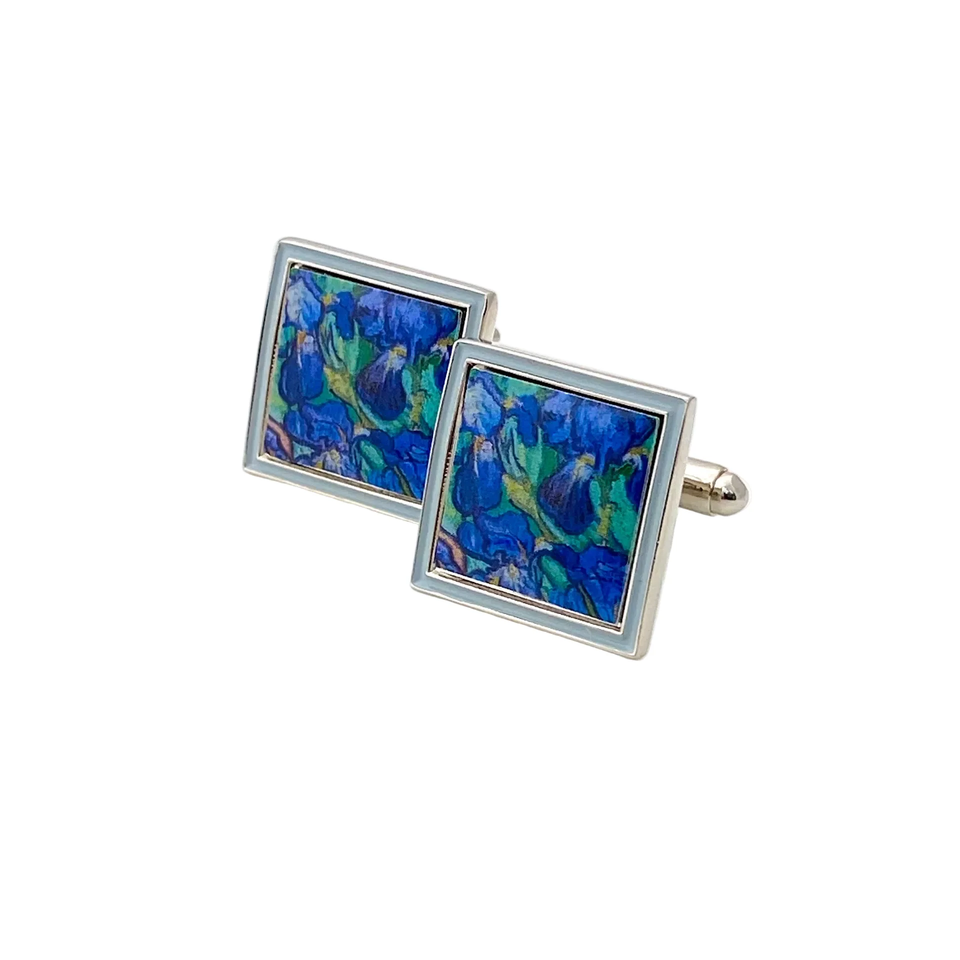 Van Gogh Irises Cuff Links - Silver- Plate