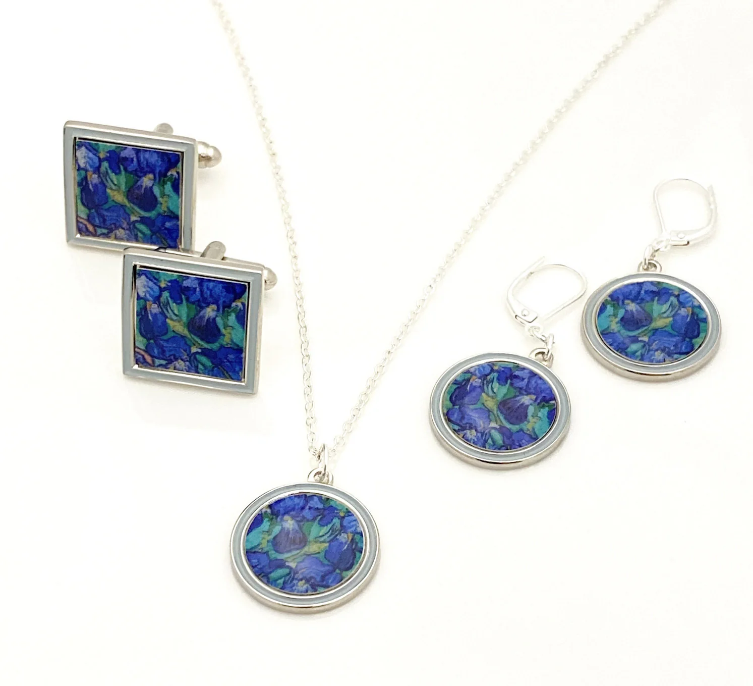 Van Gogh Irises Cuff Links - Silver- Plate - Image 2