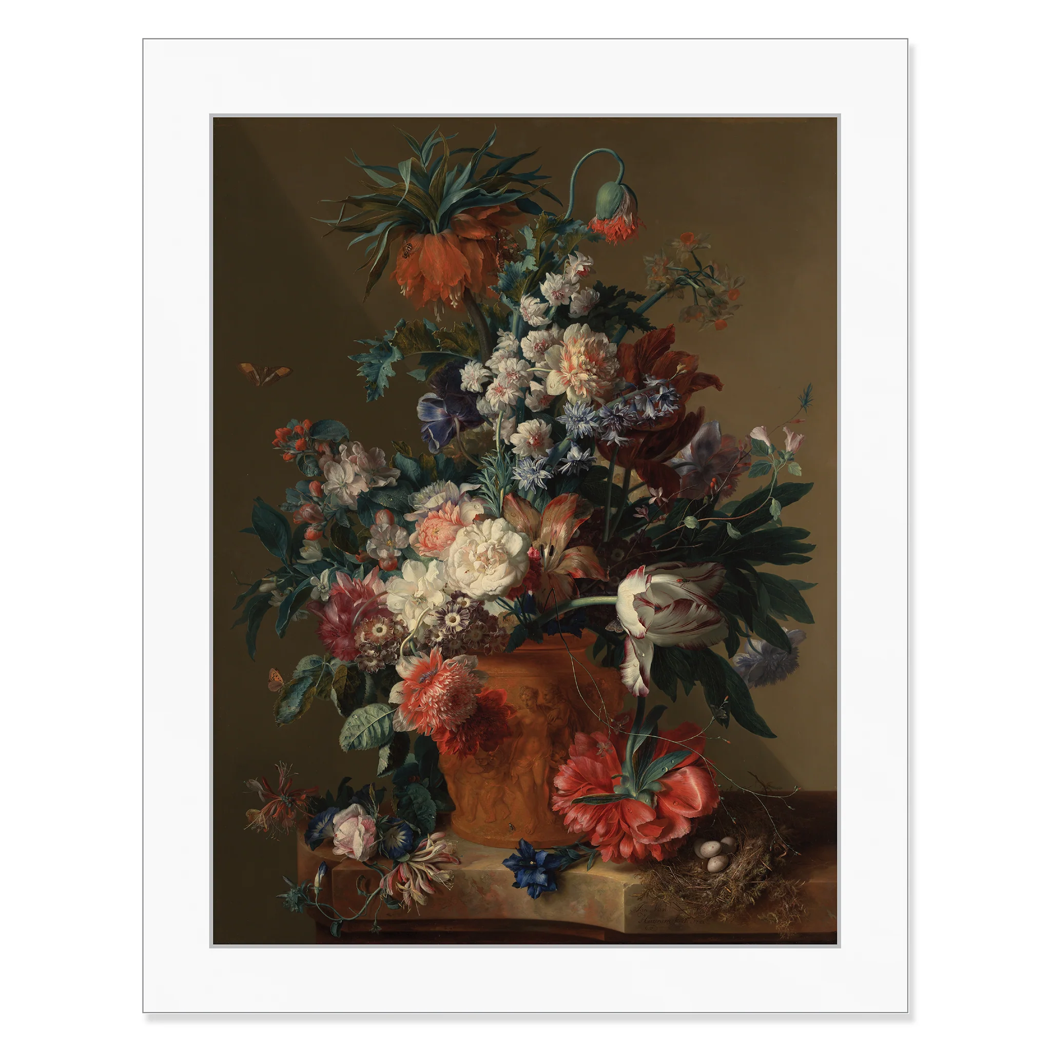 Van Huysum - Vase of Flowers 11" x 14" Matted Print